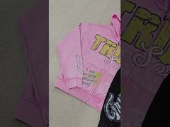 เสื้อแจ็คเก็ตมีซิปน้ำหนักมากแบบ Boxy Heavyweight DTG Screen Printing แบบกำหนดเอง ผ้าฝ้าย Rhinestone แบบมีรอยขาดสำหรับผู้ชาย