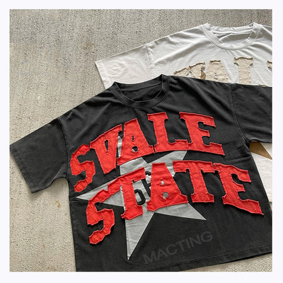 ซื้อ เสื้อ T-Shirt ชายแบบกําหนดเอง DTG พิมพ์ วินเทจ ดรสเตอร์ส แพทช์ แบรนไดซ์ แอซิด วอช online manufacture