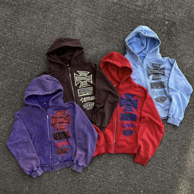 ซื้อ ชายแอนติ-สริงแอซิดล้างตัด Hoodie กับซิปคู่ รุ่นวินเทจ แสงแดดสไตล์ online manufacture