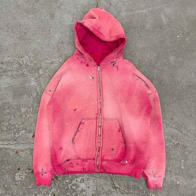 ซื้อ น้ําหนักเบา 400 กรัม ถุงเทพ Zip Up Hoodie วินเทจ สะดวกสบาย ดวงแดดชมพู แผ่นเทอร์รี่ฝรั่งเศส online manufacture