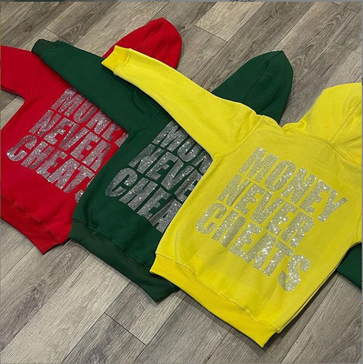 ซื้อ 800 กรัม เนื้อผ้าน้ําหนัก Hoodies Custom ขนาดใหญ่ โพลิเอสเตอร์ ผ้าใบ Bling เส้น Hoodie online manufacture