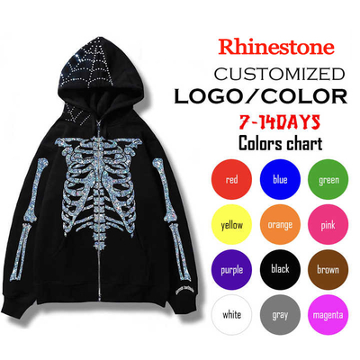 ซื้อ ดีไซน์ตามสั่ง เสื้อฮูโด้ซีปแบบเต็มแบบ พร้อมการขีดขีดชั้นสอง และรินสโตนบลิง online manufacture
