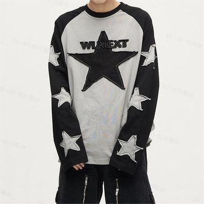 ซื้อ ล็อกโก้ที่กําหนดเอง แอพลิเคช แพทช์เวิร์ค เสื้อยืดแขนยาวขีดขีด สําหรับชีวิตประจําวัน online manufacture