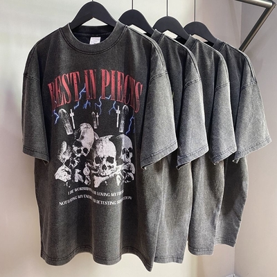 ซื้อ High Street Acid Wash เสื้อยืด ยูนิเซ็กซ์ เสื้อยืดสีดําขนาดใหญ่ มีโลโก้ตามสั่ง จํานวน 1000 ชุด online manufacture