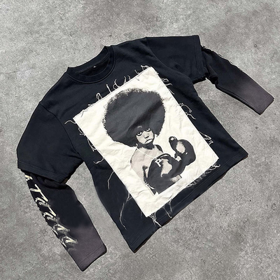 ซื้อ Custom Oversized Boxy Y2K Graphic Distressed Patchwork Embroidery Tshirt สําหรับผู้ชาย online manufacture