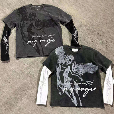 ซื้อ เสื้อผ้าวินเทจ แซดวอช ชาย เสื้อผ้าคอ O-Neck สไตล์ไม่ช่างเป็นธรรมดา ลายสอง 100% หนัง online manufacture