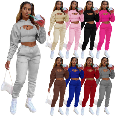 ซื้อ สีชมพู ผู้หญิงที่พิมพ์ ชุดกีฬา 3 ชิ้น ชุดสกัด Hoodie Top และ Joggers Hoodies online manufacture