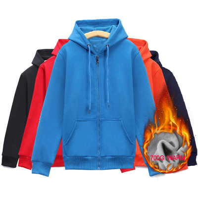 ซื้อ สวีทชอร์ตแบบครอบคลุมด้วยzip Unisex 700G ร้อน ฤดูหนาว Hoodies สีแข็ง online manufacture