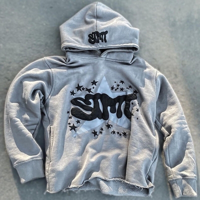 ซื้อ เสื้อกระดาษพัฟ เสื้อกระดาษฟลอต ผ้าใบตัดขอบแฮม Raw Hem Puff Printing Hoodie ผู้ชาย online manufacture