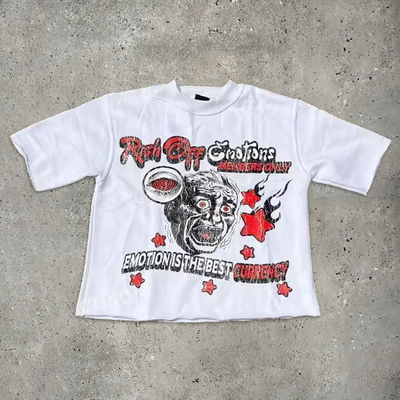 ซื้อ ฮิปฮ็อป Dtg พิมพ์ ตัด กราฟิก เสื้อกีฬา ทีมงาน คอ อาซิด ล้างแดด เสื้อกีฬา online manufacture