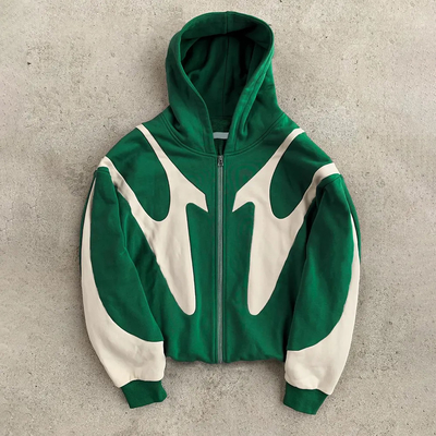 ซื้อ Custom 100% Cotton French Terry Heavyweight 500gsm Oversized Zip Up Vintage Hoodie Men patchwork Hoodies online manufacture