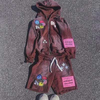 ซื้อ สกรีนที่กําหนดเอง พิมพ์ แต่ง Sweatsuits Fleece Tracksuit Set กางเกงสั้นผ้าใบขนาดใหญ่ และ Hoodie Set ผู้ชาย online manufacture