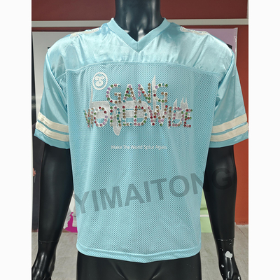 ซื้อ เสื้อยืด Boxy Cropped Rivet Rhinestone Satin Mesh สำหรับผู้ชาย สไตล์สตรีทแวร์ อเมริกันเรโทร ระบายอากาศได้ดี เสื้อเจอร์ซีย์กีฬาฟุตบอล online manufacture