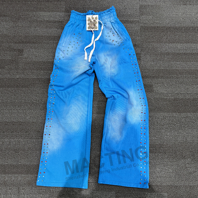 ซื้อ เสื้อผ้าถนนฤดูกาล กางเกงวิ่งหนักในกรดล้าง ผ้าใบผ้าใบเทอร์รี่ที่มีเครื่องประดับรินสโตนและหน้าราบ online manufacture