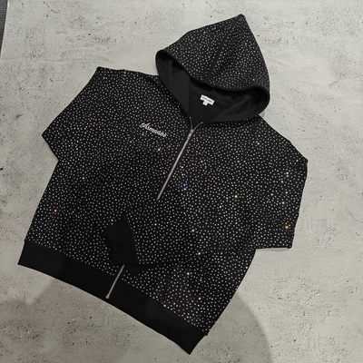 ซื้อ 2025 Custom Big Hood Zipper Hoodie Jacket 100% แปรงฝรั่งเศส เทอร์รี่ ทั่วไป พิมพ์ Rhinestone Zip UpHoodie สําหรับผู้ชาย online manufacture