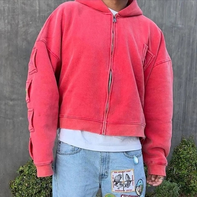 ต้นฤดูใบไม้ผลิ Custom 400 gsm ขนาดใหญ่ Hoody ผู้ชายในสีชมพูแดงแดงแดดแดง