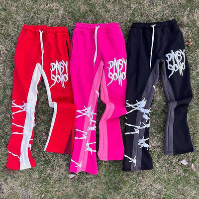 กางเกงออกกําลังกายสีดําผงกระจายของผู้ชาย 3D พับพิมพ์ Casual Daily Life Acid Wash เทอร์รี่ฝรั่งเศส
