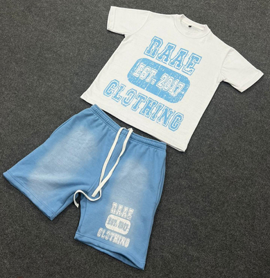 ผู้ใหญ่ 2 ชิ้น เสื้อยืดและกางเกงสั้น ชุดที่กําหนดเอง 100% ผ้าใบ summer tracksuit ชุดออกกําลังกาย