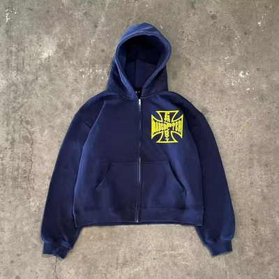 ผ้า 500 กรัม น้ําหนัก Custom Cut Raw Hem Cropped Vintage Acid Wash แสงแดดสับสลาย Hoodie