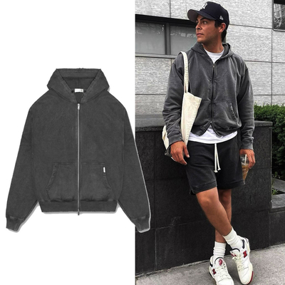 วินเทจแอซิดล้างแดด ลดลมซิปขึ้น หนุ่มรุนแรง กอร์ป Hoodies สําหรับผู้ชายฤดูใบไม้ผลิ