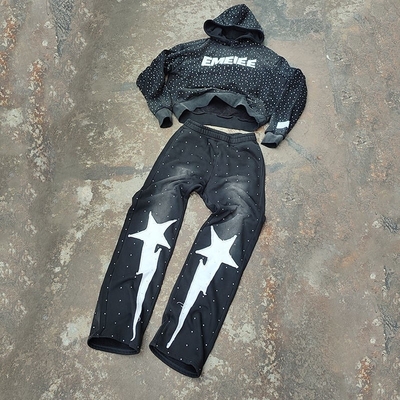 custom Acid Wash 2 ชิ้น ชุดวิ่ง ชุดวิ่งสําหรับผู้ชาย DTG Printing Stacked Design