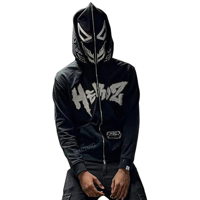 500 กรัม หนัก ผ้าหอม double hoods พิมพ์แบบกําหนดเอง Hoodies หน้าเต็ม Zip Up สําหรับผู้ชาย