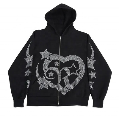 700 กรัม หนักหินไรนสโตน ซิปเปอร์ ชาย Hoodies เสื้อสวีทเสื้อสวีทเต็มzip