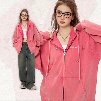 สาวไทยยุคใหม่ Custom Rhinestone Bling Star Zip Up Hoodies ในขนาด S-6XL หรือ Custom