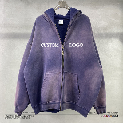 วินเทจสองทาง ซีปสองแบบ แปรก Hoodie หนาหนาหนาหนาหนาสําหรับผู้ชาย