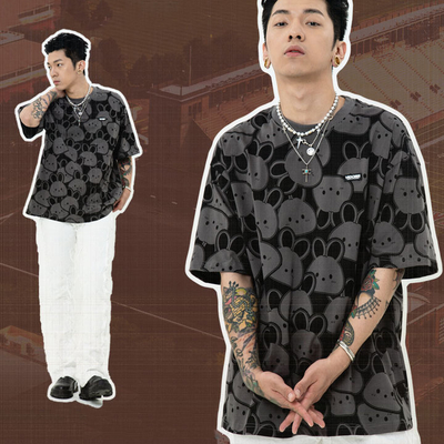 O-Neck Unisex Streetwear Custom 100% Cotton Graphic All Over Screen Print ชุดเสื้อยืด