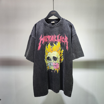 สีดํา ล้างกรด ยูนิเซ็กซ์ โลโก้ตามสั่ง DTG Print Drop Shoulder T-shirt สําหรับผ้าใบวินเทจ