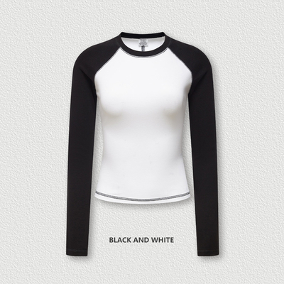 5xl 4xl 3xl 100 เสื้อผ้าแขนยาว เสื้อ O-Neck Collar ผู้หญิง Y2k วินเทจ คอนทราส Raglan ขาว