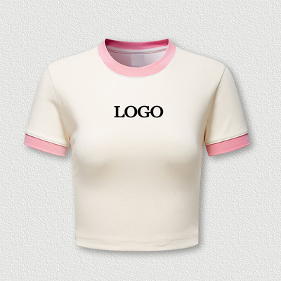 Custom Y2k Graphic Printed Streetwear Pink Baby Tee Ringer Crop Top เสื้อยืดสําหรับผู้หญิง