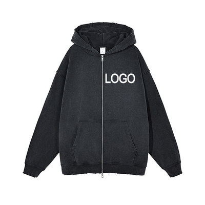 สายคอสูง ซิปอัพ Hoodie Sweatshirt 3d พับพิมพ์ เสื้อถนน ชายเสื้อผูกกระโปรง สไตล์แขนปกติ