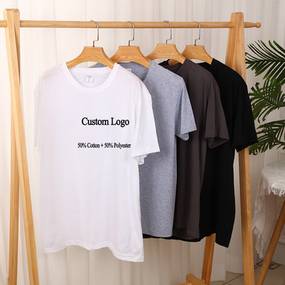 XS-3XL เสื้อยืดเปล่า ภาพเรียบ 100% โพลิเอสเตอร์ ขาว สับลิเมชั่น ยูนิเซ็กซ์ สปอร์ต สีแข็ง