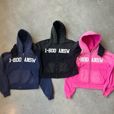 ชุดชําระน้ํากรดแบบชําระแดด ลดความสับสน รีเวท รานสโตน ตัดกล่อง Fit Zip Up Hoodie แปลกน้ําหนัก 400gsm