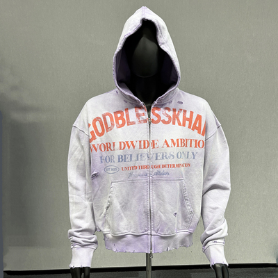S-6XL ไซส์ตามสั่ง Hoodie ความทุกข์ 100% ผ้าใบฝรั่งเศส เทอร์รี่ แสงแดด ล้างกรด