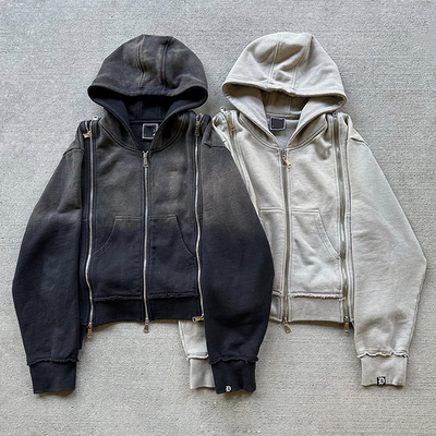 แพทช์ตามสั่ง ซิปสามตัว ยกน้ําหนักหนัก ฝรั่งเศส เทอร์รี่ แพ้แอซิดล้าง Hoodie