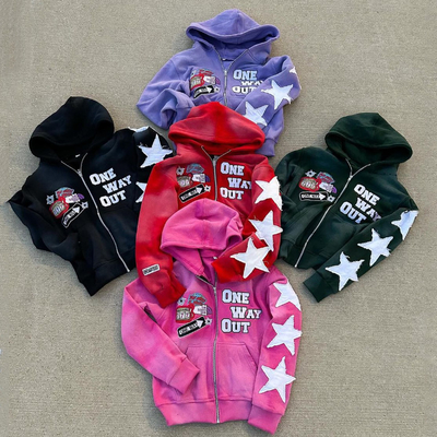 แซด วอช แฟรนช์ เทอร์รี่ Hoodie Custom เสื้อถนนกล่องตัดหักทุกข์ Vintage แพทช์ขีด