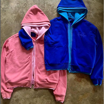 เสื้อฮูดิส์แบบสั่งซื้อ เสื้อฮูดิส์น้ําหนักหอมฝรั่งเศส เทอร์รี่ตัดกล่องสองสามชั้น ซิปเปอร์สําหรับผู้ชาย