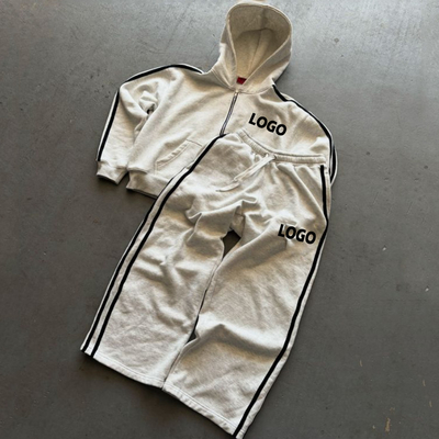 ชุดผ้าใบผ้าหอมหนัก ลายข้างตัดกระดาน ซิปขึ้น Hoodies และกระเป๋ากระเป๋าชุดชุดชุด