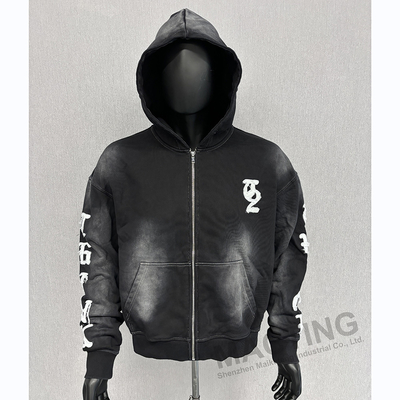 โลโก้ตามต้องการ ขนาดใหญ่ กระปุกกระชับ ซิปขึ้น Hoodies หนัก วินเทจ ล้างสั่นขีด Hoodie