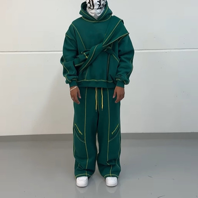 ชุดออกกําลังกายสําหรับผู้ชาย Dtg Print Piping Sweat Suit Letter Printed Hoodie Sweatpants ชุดสองชิ้น