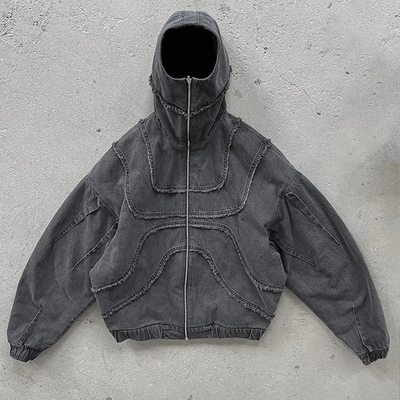 ซีปป์เพชรที่กําหนดเอง ล้างความทุกข์ 100% ผ้าใบผ้าใบ ซีปป์ขึ้น Hoodies สําหรับผู้ชาย