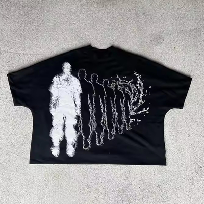 2025 Custom Graphic Crew Neck Drop Shoulder เสื้อยืดน้ําหนัก เสื้อยืดขนาดใหญ่ เสื้อยืดกระดูกสําหรับผู้ชาย