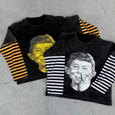 เสื้อเสื้อกันสองชั้นแขนยาว ชาย ชุดเช็ดกรดแบบกําหนดเอง 350 กรัม เสื้อเสื้อกันหนักแบบกราฟิก