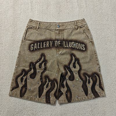 Custom 2025 ใหม่ กางเกงสั้น กางเกงสตรีท เสื้อผ้ากระโปรงสูง วินเทจ หินล้างหินไรนสโตน กระเป๋าสะพาย ขนาดใหญ่ ผู้ชาย เดนม์ กางเกงสั้น